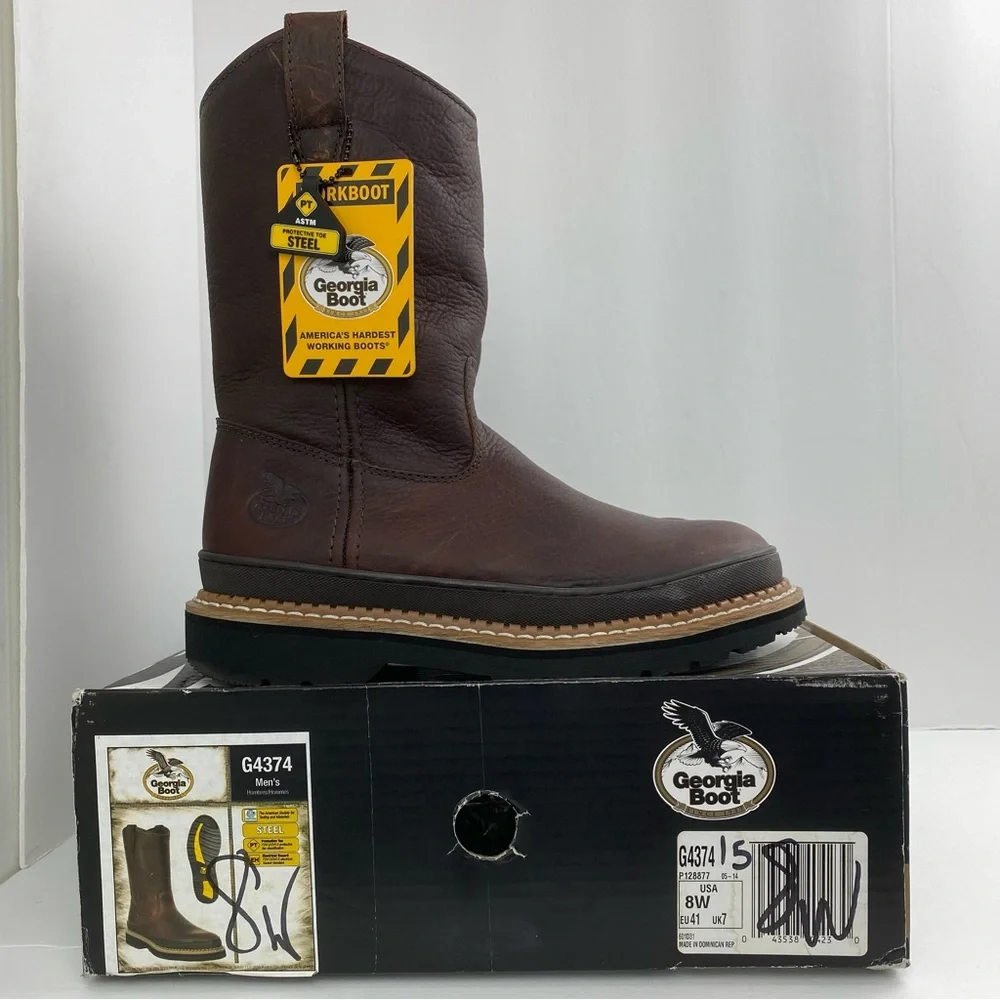 Georgia Boot Men’s Brown Leather Giant Steel Toe Pull-On Work Boots